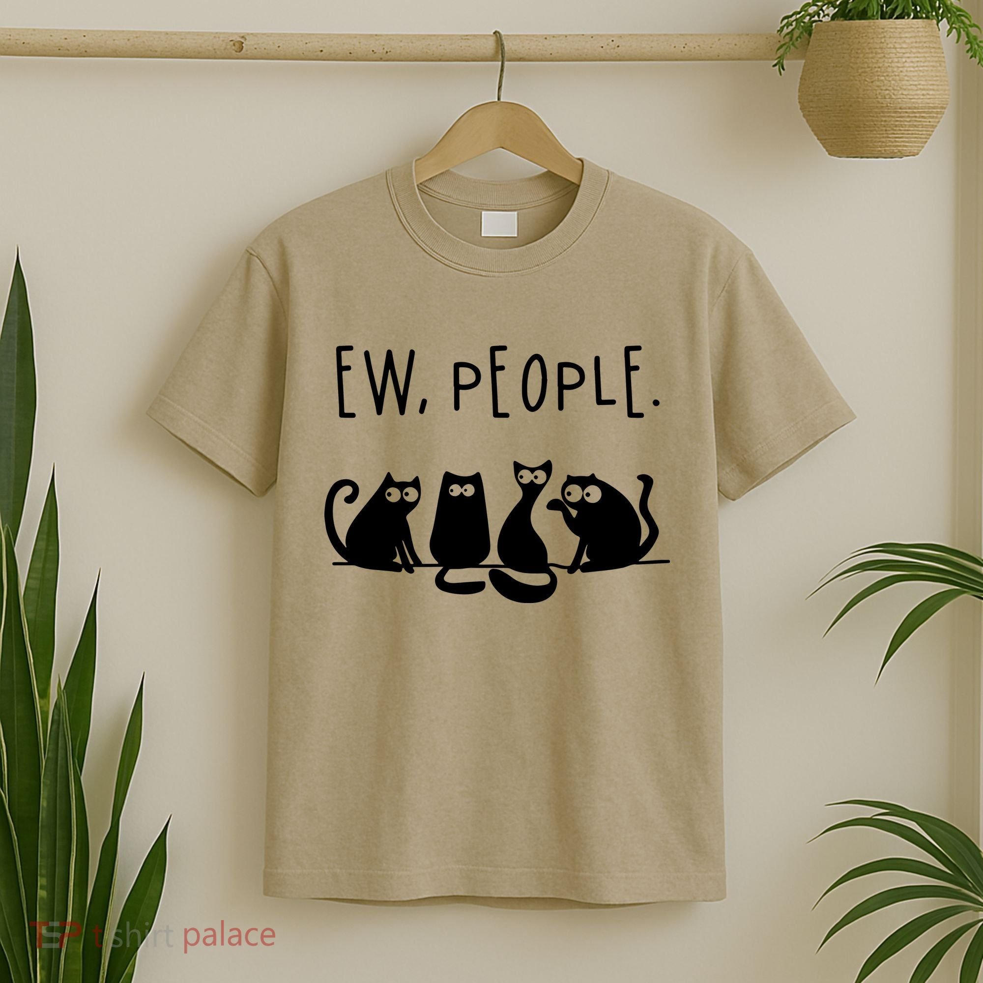 Ew People Speak Black Cat Animals Mood Funnny Sad Cat Friend T-Shirt