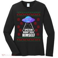 Epstein Didn't Kill Himself UFO Ugly Christmas Women's Long Sleeve Shirt thumb 0