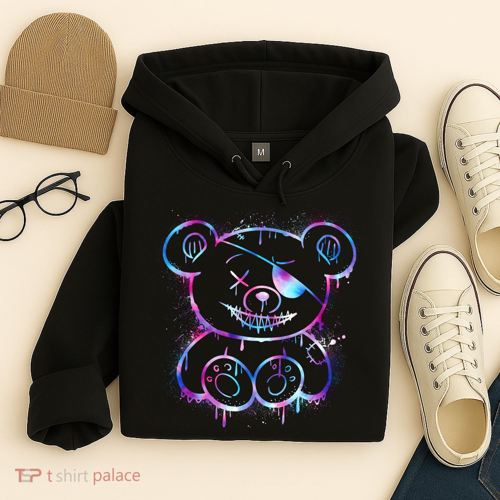 Emo Punk Teddy Bear Graffiti Hoodie
