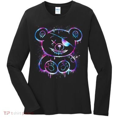 Emo Punk Teddy Bear Graffiti Women's Long Sleeve Shirt