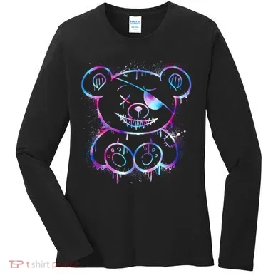 Emo Punk Teddy Bear Graffiti Women's Long Sleeve Shirt