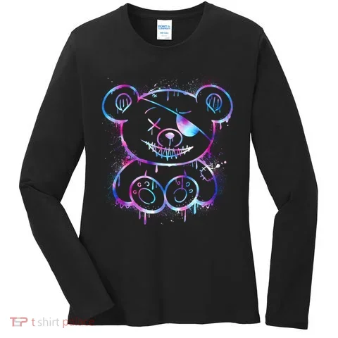 Emo Punk Teddy Bear Graffiti Women's Long Sleeve Shirt in the selected color