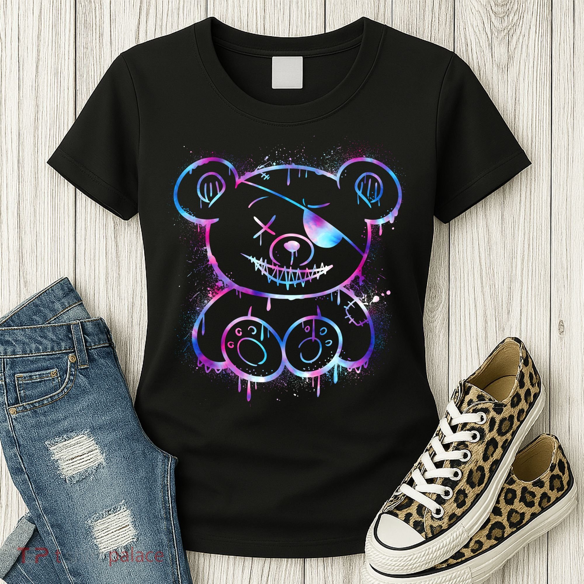 Emo Punk Teddy Bear Graffiti Women's T-Shirt
