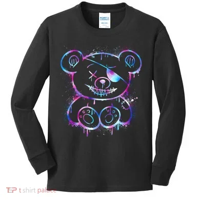 Emo Punk Teddy Bear Graffiti Kids Long Sleeve Shirt