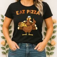 Eat Pizza Turkey Thanksgiving Funny Women's T-Shirt thumb 2
