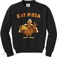 Eat Pizza Turkey Thanksgiving Funny Kids Sweatshirt thumb 0