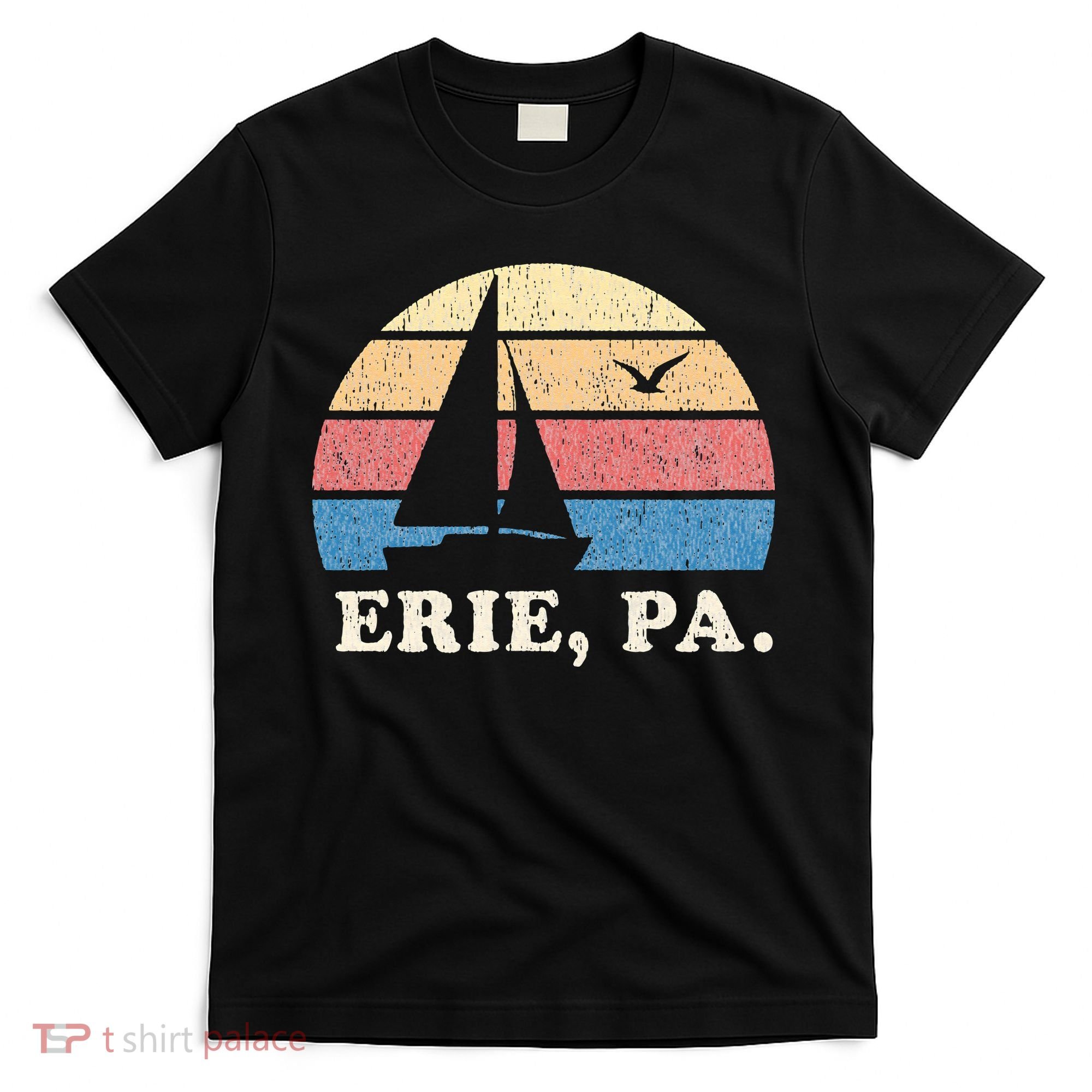 Erie PA Vintage Sailboat 70s Throwback Sunset T-Shirt