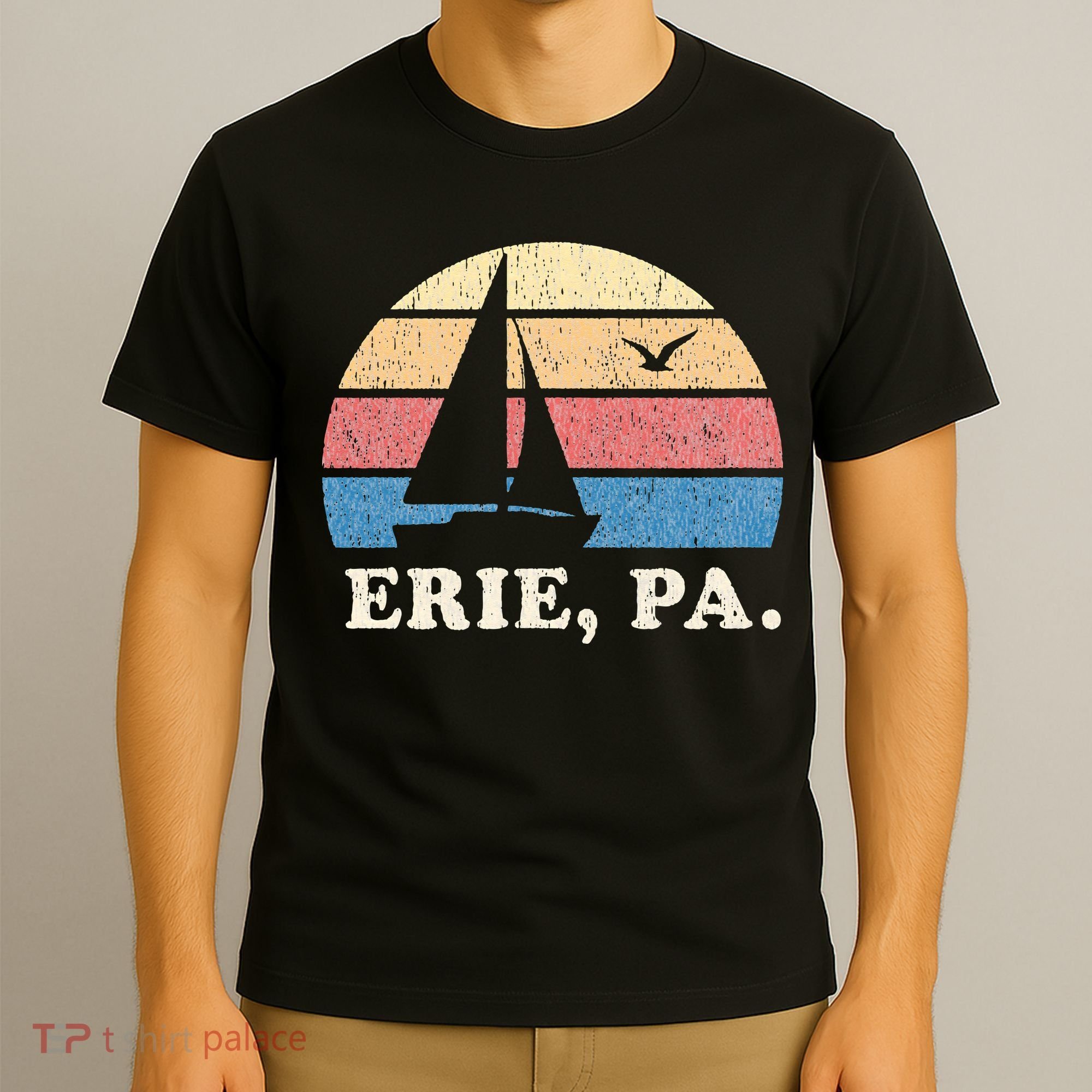 Erie PA Vintage Sailboat 70s Throwback Sunset T-Shirt