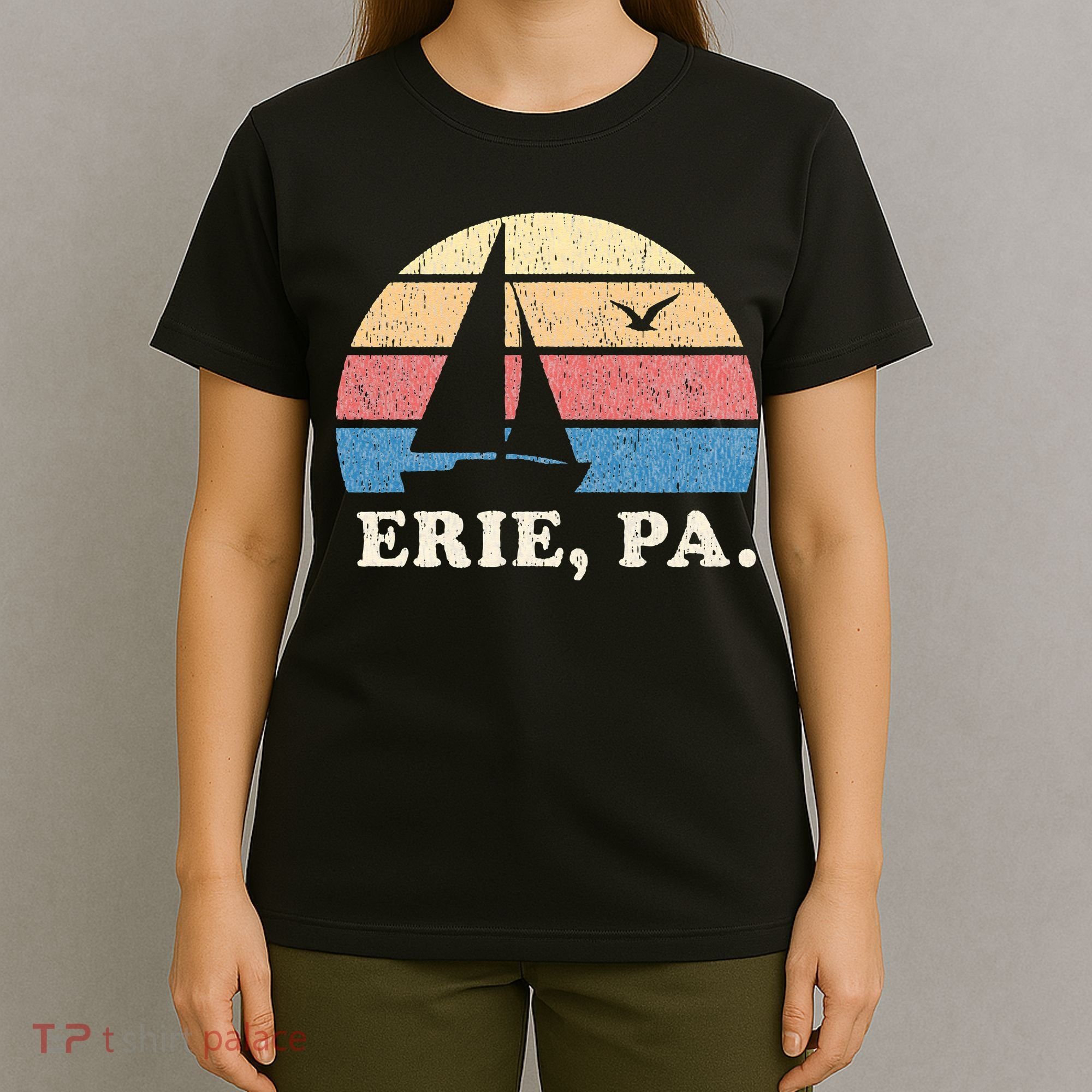 Erie PA Vintage Sailboat 70s Throwback Sunset T-Shirt