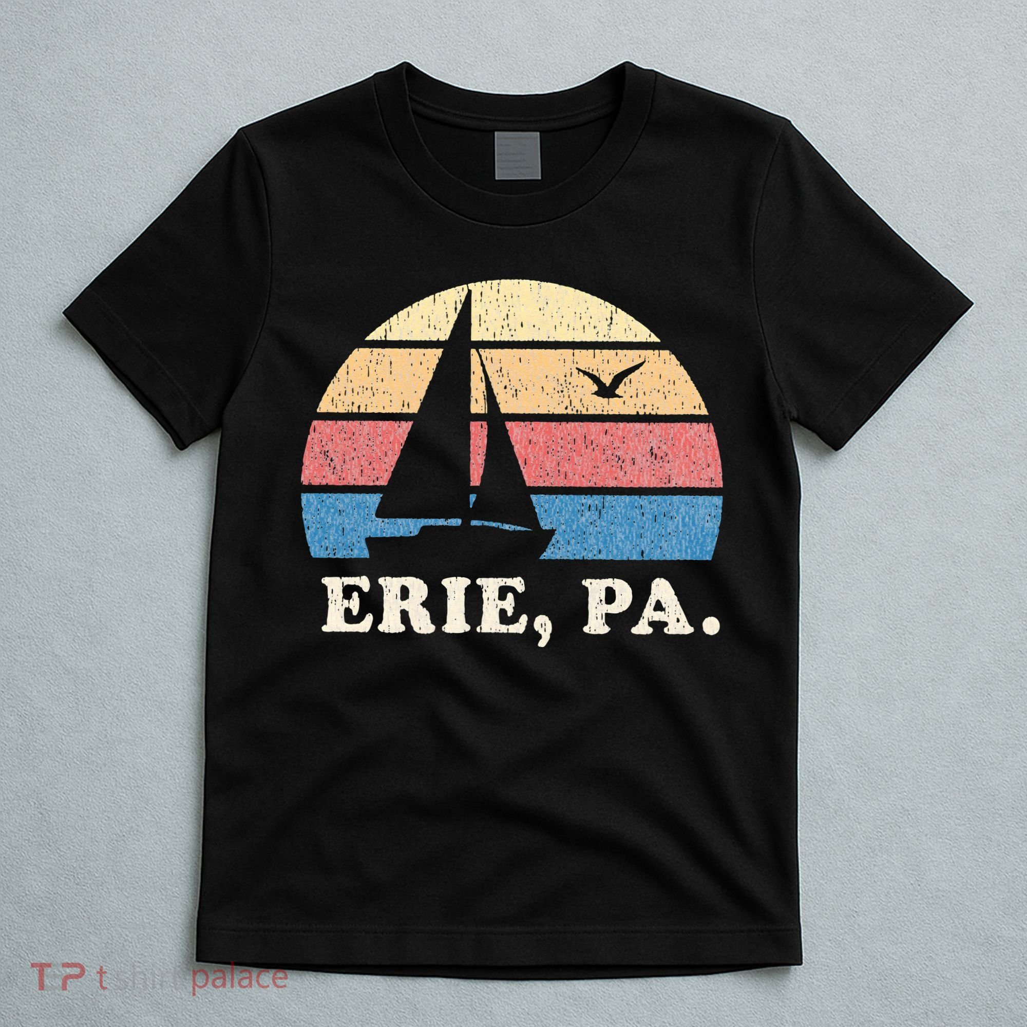 Erie PA Vintage Sailboat 70s Throwback Sunset T-Shirt