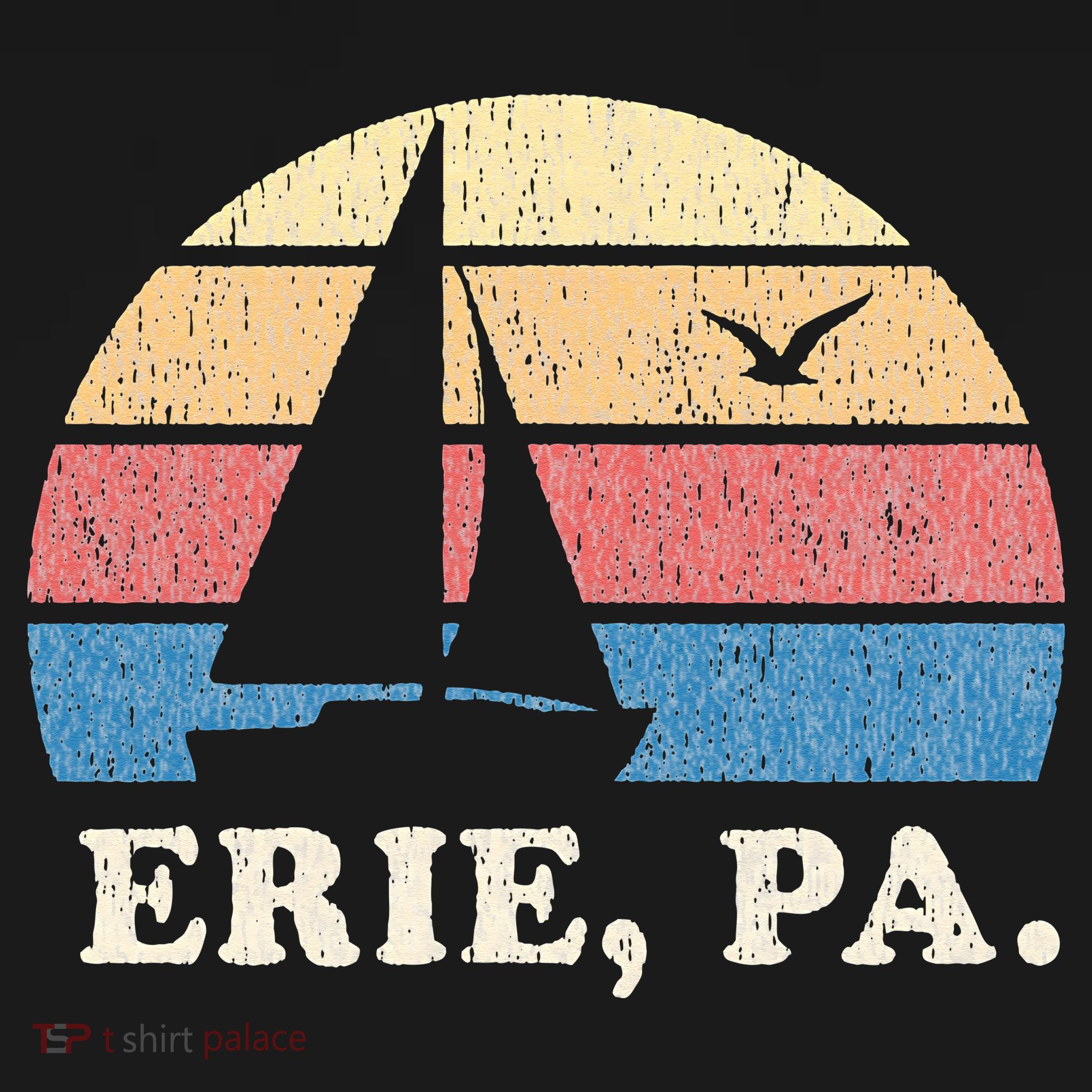 Erie PA Vintage Sailboat 70s Throwback Sunset T-Shirt