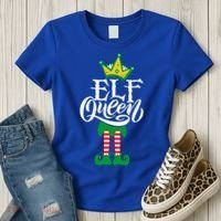 Elf Queen Matching Family Group Elf Squad Christmas Gift Cool Gift Women's T-Shirt thumb 3