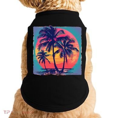 Eighties Retro 80s Style Beach Palm Trees Summer Gift Doggie Tank