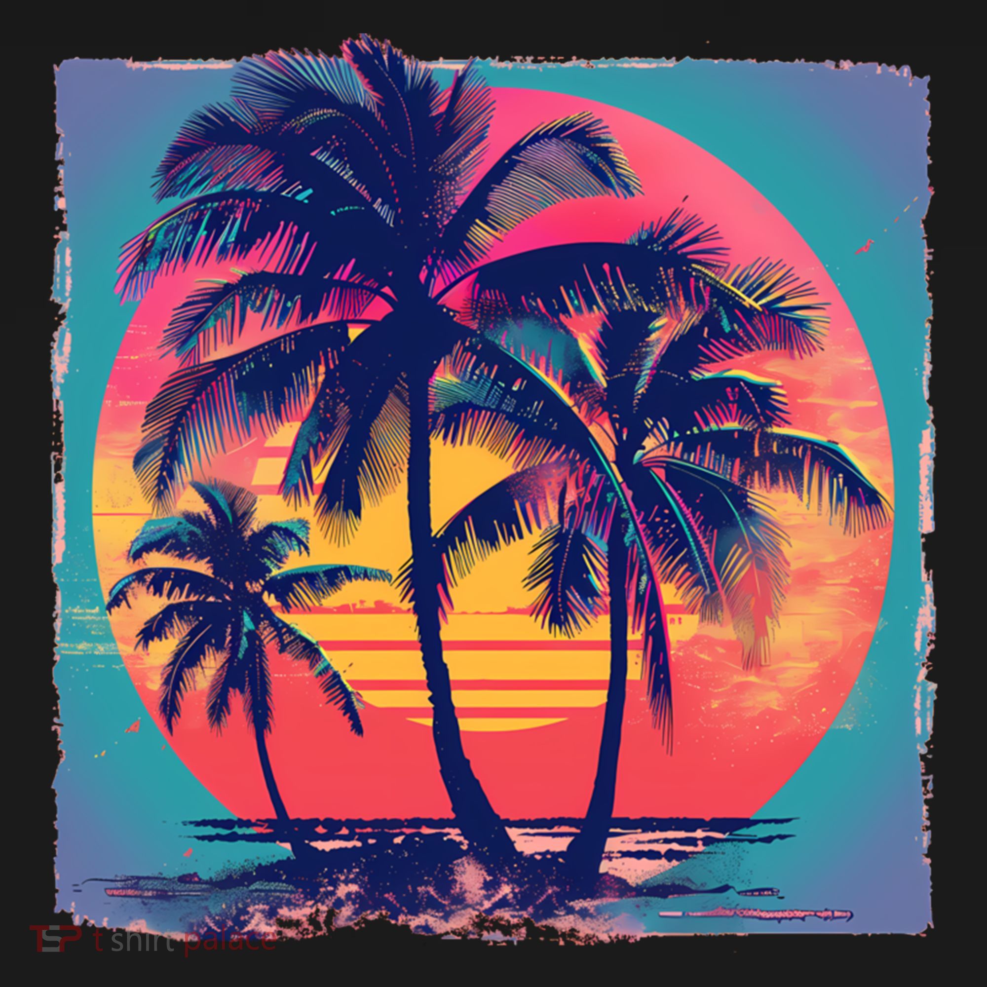 Eighties Retro 80s Style Beach Palm Trees Summer Gift Doggie Tank