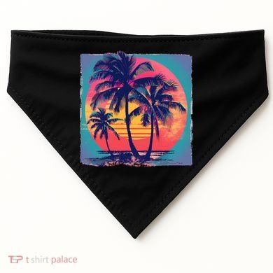 Eighties Retro 80s Style Beach Palm Trees Summer Gift USA-Made Doggie Bandana