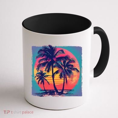 Eighties Retro 80s Style Beach Palm Trees Summer Gift Coffee Mug back