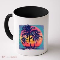 Eighties Retro 80s Style Beach Palm Trees Summer Gift Coffee Mug thumb 0