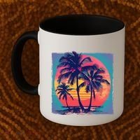 Eighties Retro 80s Style Beach Palm Trees Summer Gift Coffee Mug thumb 2