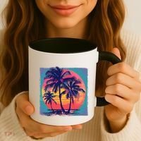 Eighties Retro 80s Style Beach Palm Trees Summer Gift Coffee Mug thumb 3