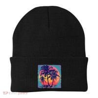 Eighties Retro 80s Style Beach Palm Trees Summer Gift Beanie thumb 0