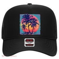 Eighties Retro 80s Style Beach Palm Trees Summer Gift Hat thumb 0