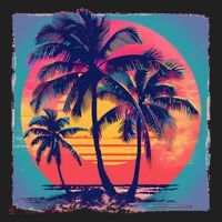 Eighties Retro 80s Style Beach Palm Trees Summer Gift Hat thumb 2