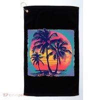 Eighties Retro 80s Style Beach Palm Trees Summer Gift Golf Towel thumb 0