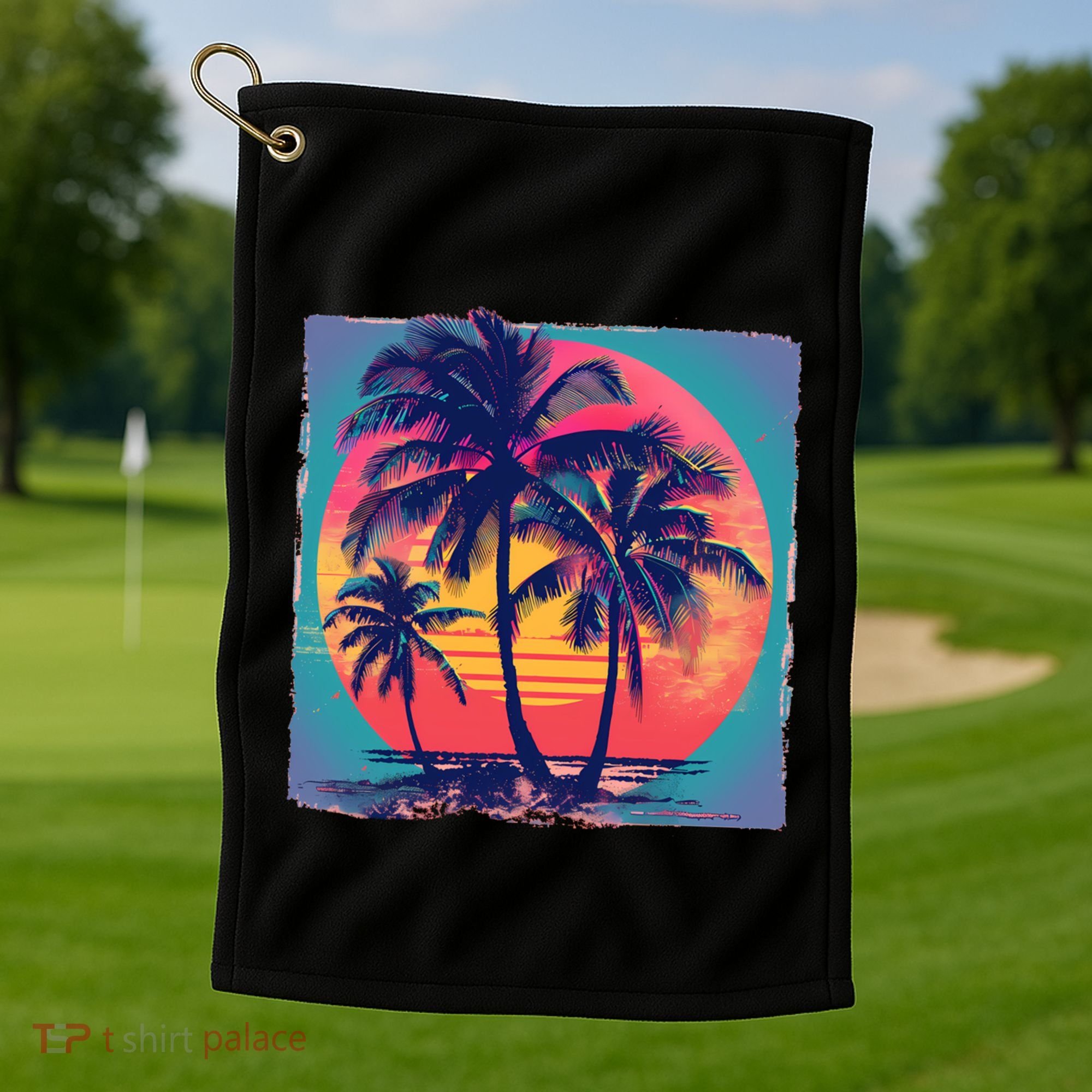 Eighties Retro 80s Style Beach Palm Trees Summer Gift Golf Towel
