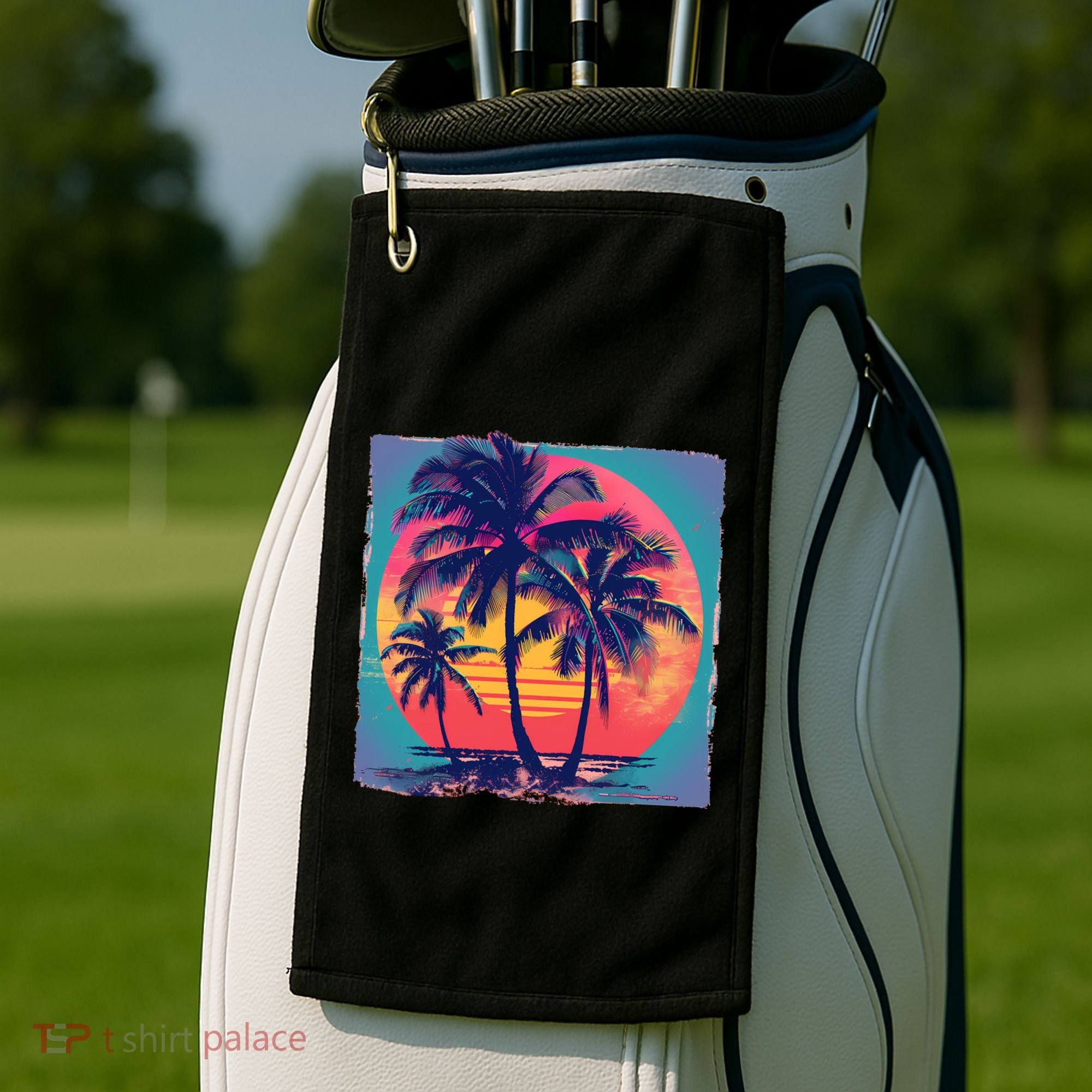 Eighties Retro 80s Style Beach Palm Trees Summer Gift Golf Towel