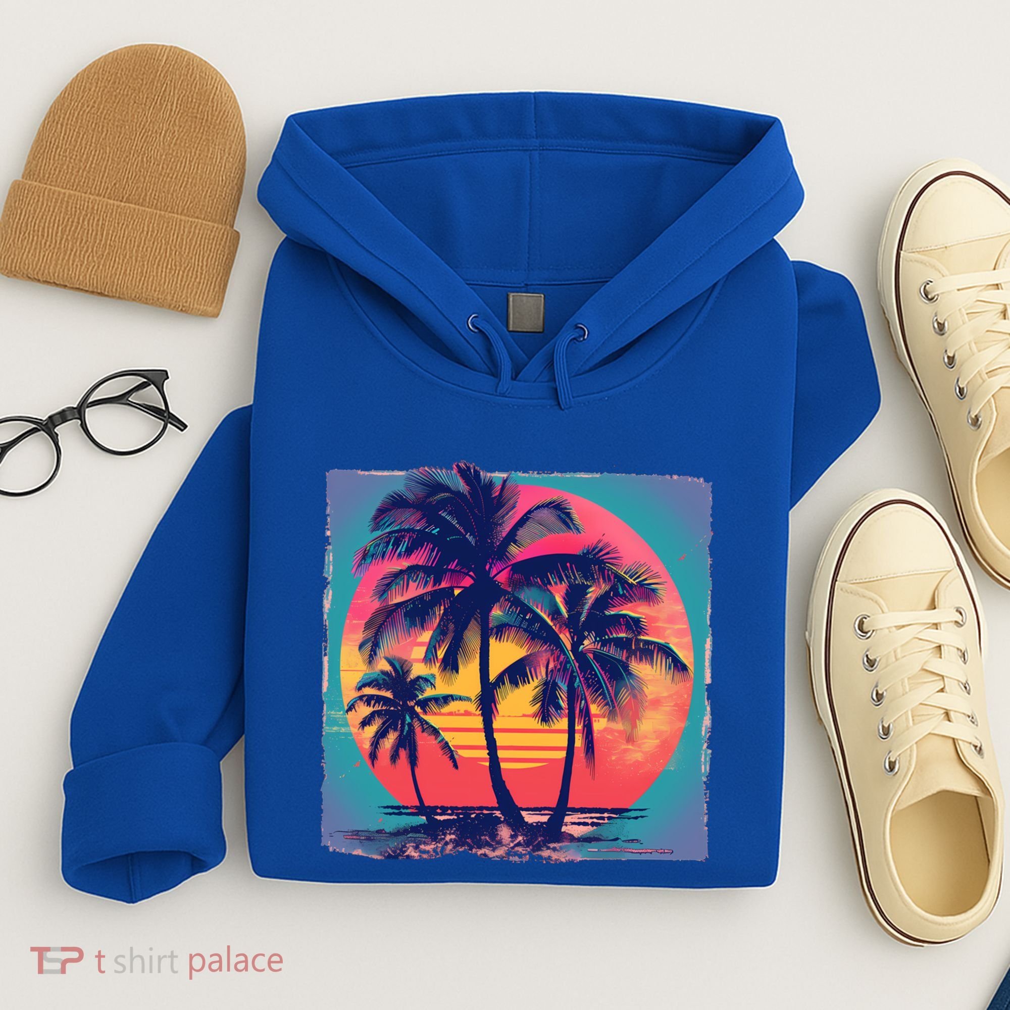 Eighties Retro 80s Style Beach Palm Trees Summer Gift Hoodie