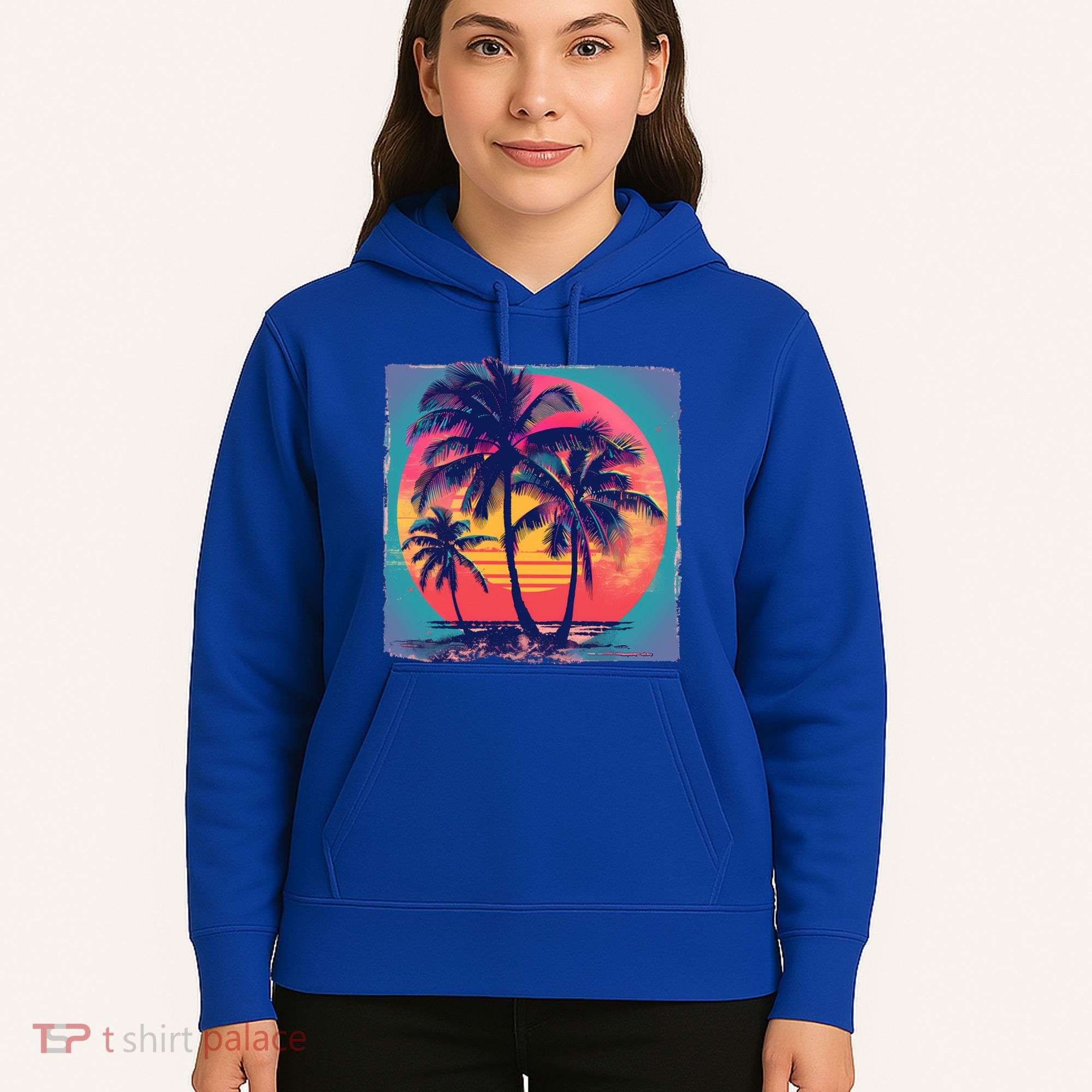 Eighties Retro 80s Style Beach Palm Trees Summer Gift Hoodie