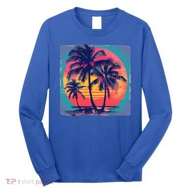 Eighties Retro 80s Style Beach Palm Trees Summer Gift Long Sleeve Shirt