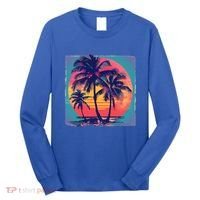 Eighties Retro 80s Style Beach Palm Trees Summer Gift Long Sleeve Shirt thumb 0