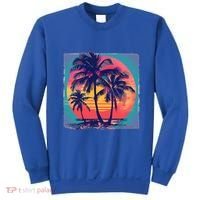 Eighties Retro 80s Style Beach Palm Trees Summer Gift Sweatshirt thumb 0