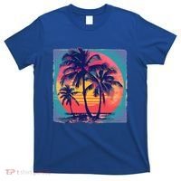Eighties Retro 80s Style Beach Palm Trees Summer Gift T-Shirt thumb 0