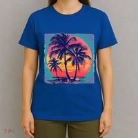 Eighties Retro 80s Style Beach Palm Trees Summer Gift T-Shirt thumb 4
