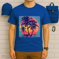 Eighties Retro 80s Style Beach Palm Trees Summer Gift T-Shirt thumb 6