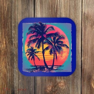 Eighties Retro 80s Style Beach Palm Trees Summer Gift Coaster