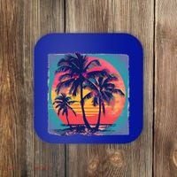 Eighties Retro 80s Style Beach Palm Trees Summer Gift Coaster thumb 0