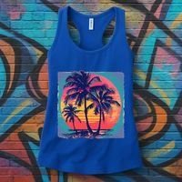 Eighties Retro 80s Style Beach Palm Trees Summer Gift Women's Tank Top thumb 3
