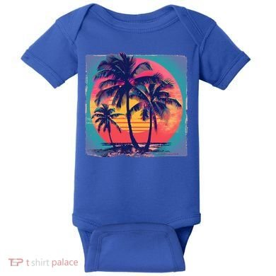 Eighties Retro 80s Style Beach Palm Trees Summer Gift Baby Bodysuit