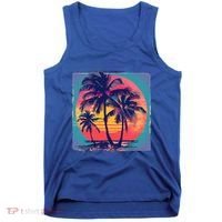 Eighties Retro 80s Style Beach Palm Trees Summer Gift Tank Top thumb 0