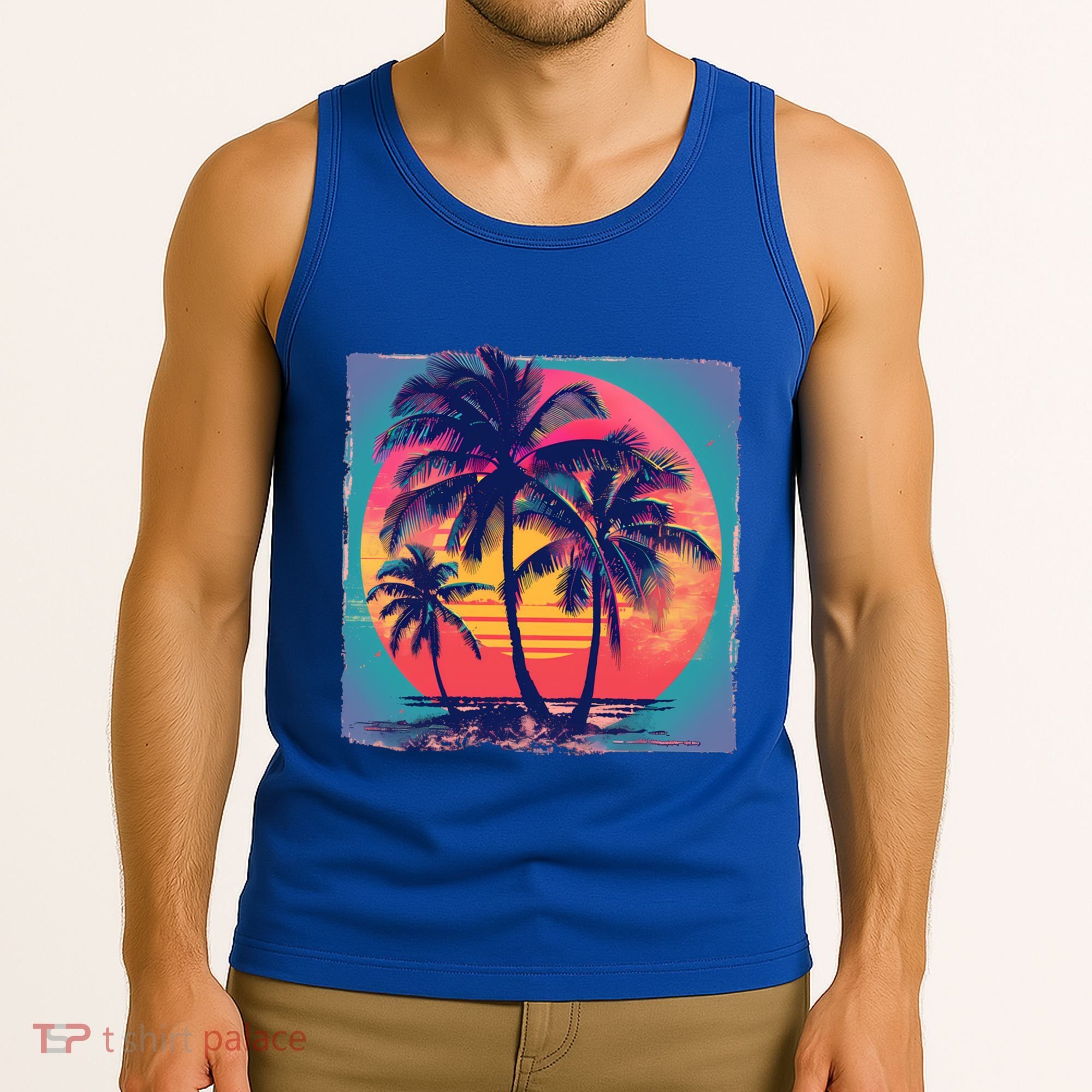 Eighties Retro 80s Style Beach Palm Trees Summer Gift Tank Top