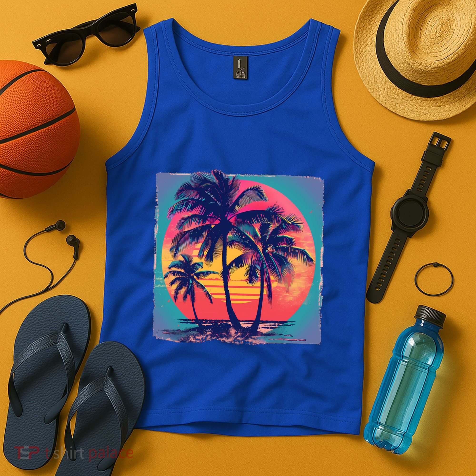Eighties Retro 80s Style Beach Palm Trees Summer Gift Tank Top