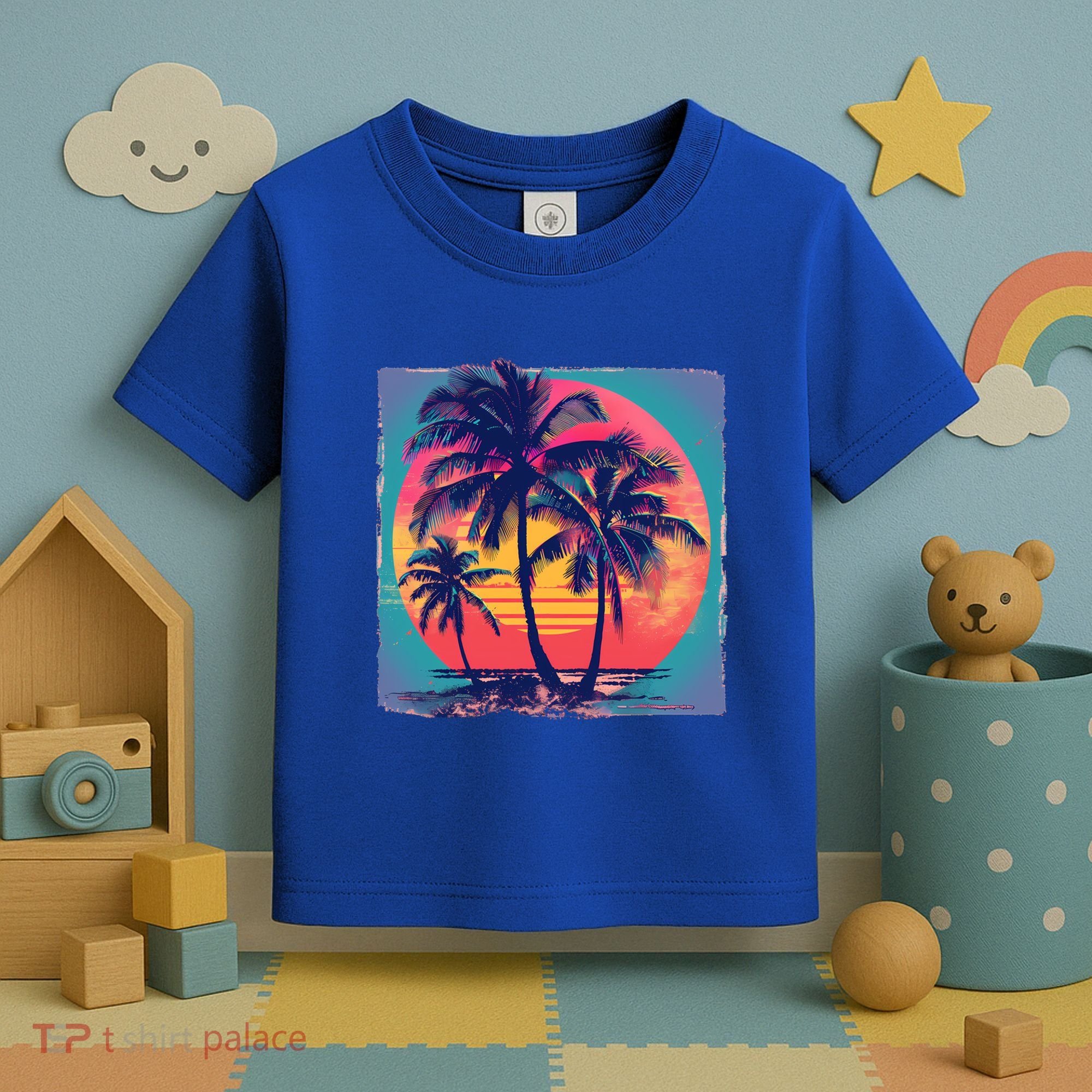 Eighties Retro 80s Style Beach Palm Trees Summer Gift Toddler T-Shirt