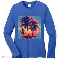Eighties Retro 80s Style Beach Palm Trees Summer Gift Women's Long Sleeve Shirt thumb 0