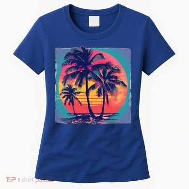 Eighties Retro 80s Style Beach Palm Trees Summer Gift Women's T-Shirt