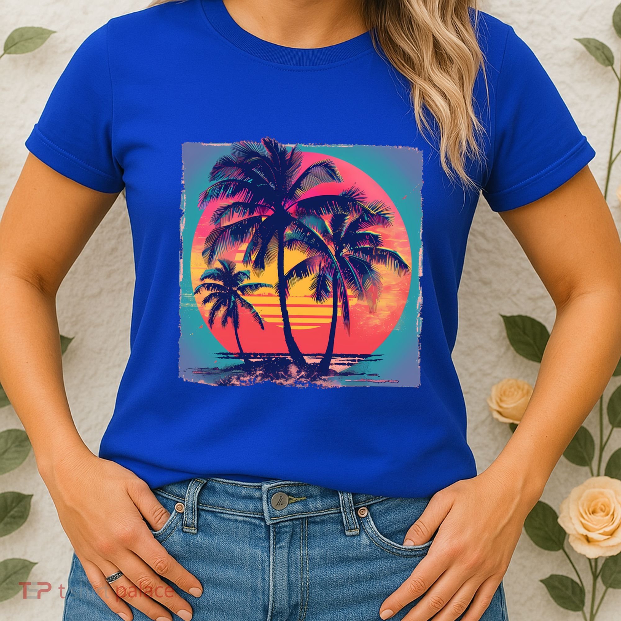 Eighties Retro 80s Style Beach Palm Trees Summer Gift Women's T-Shirt