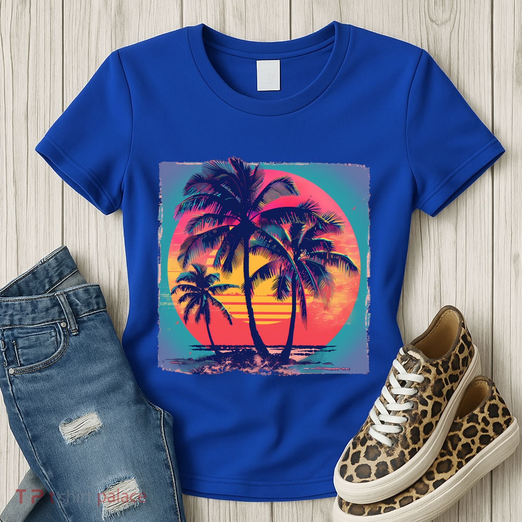 Eighties Retro 80s Style Beach Palm Trees Summer Gift Women's T-Shirt