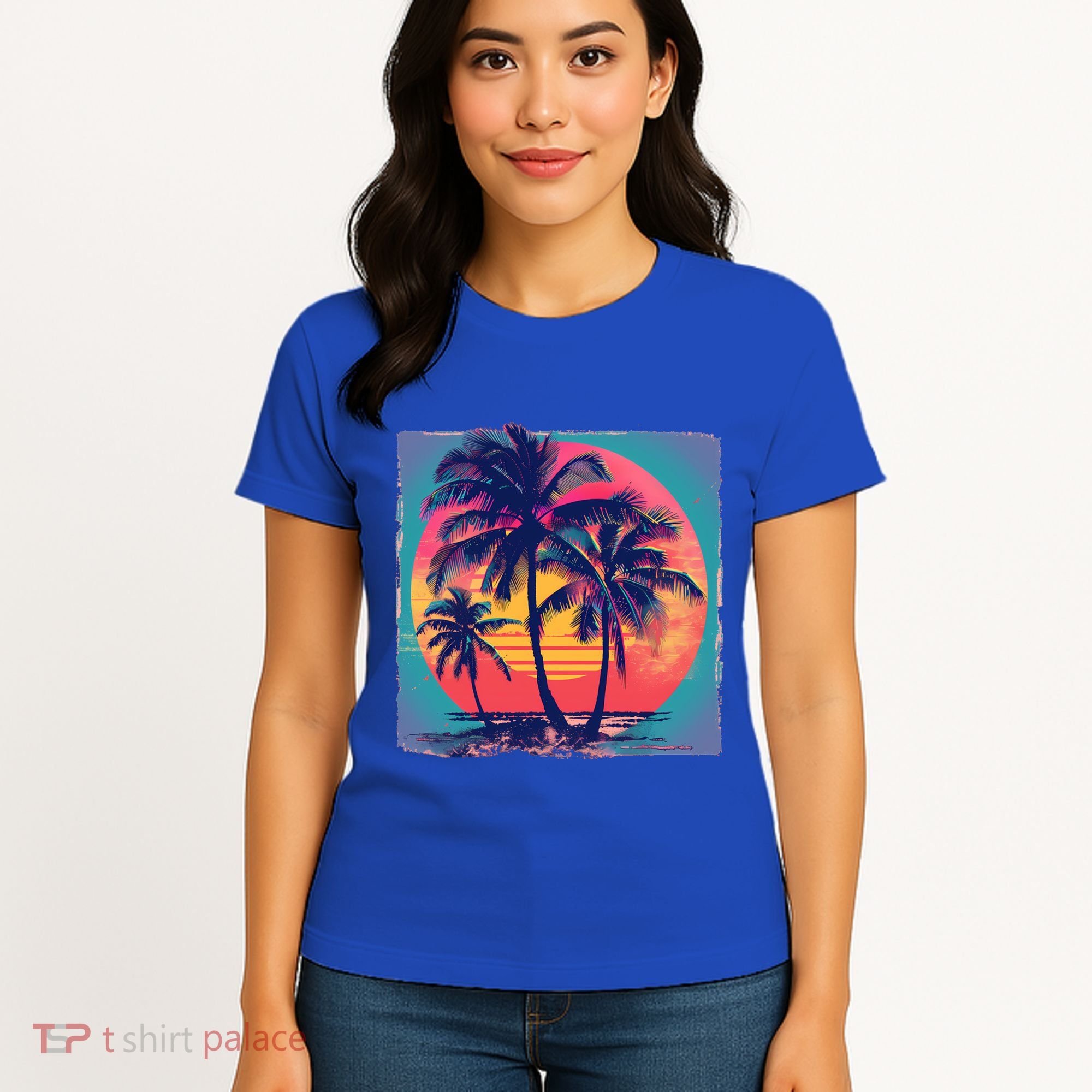 Eighties Retro 80s Style Beach Palm Trees Summer Gift Women's T-Shirt
